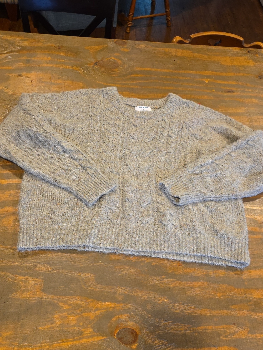 Old Navy Heather Gray Cable Knit Scoop Sweater